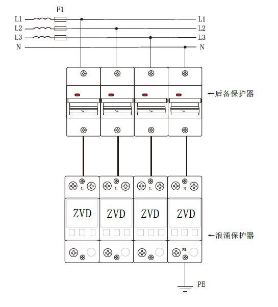 一級浪涌保護器后備開關接線圖 一級SPD浪涌專用后備保護器開關15kA 25KA 50kA ZVSCB-T1