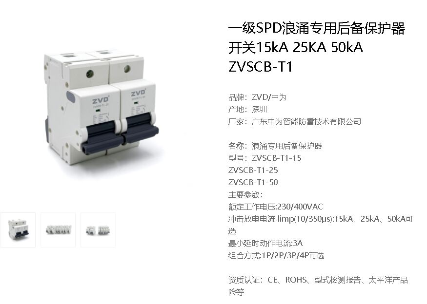 一級浪涌保護(hù)器專用后備保護(hù)器 一級浪涌保護(hù)器如何配置后備保護(hù)斷路器或熔斷器?