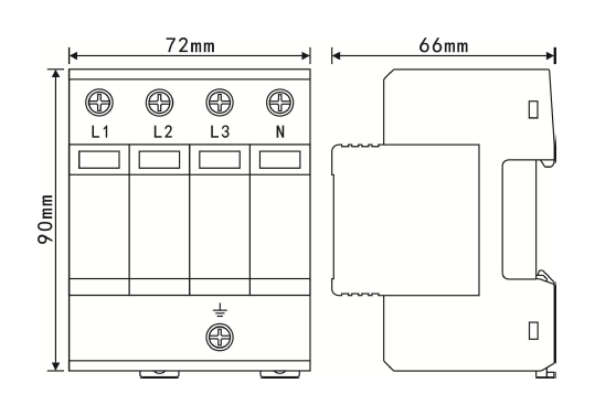 SPD3三相第二級限壓型電源防雷器尺寸圖 SPD3三相第二級限壓型電源防雷器(8/20us)過電壓保護器