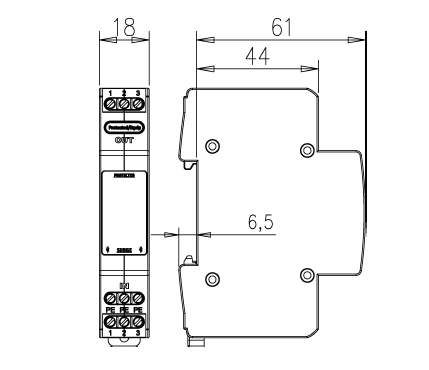 導軌式網絡浪涌保護器尺寸圖 百兆網絡信號防雷器(單路)-弱電網口防雷設備